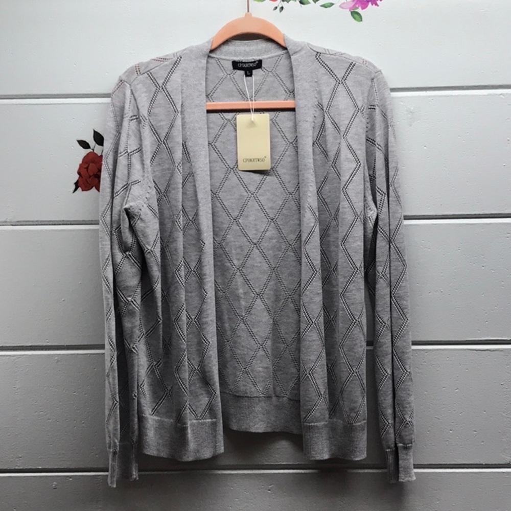Gray Open-Front Cardigan Sweater